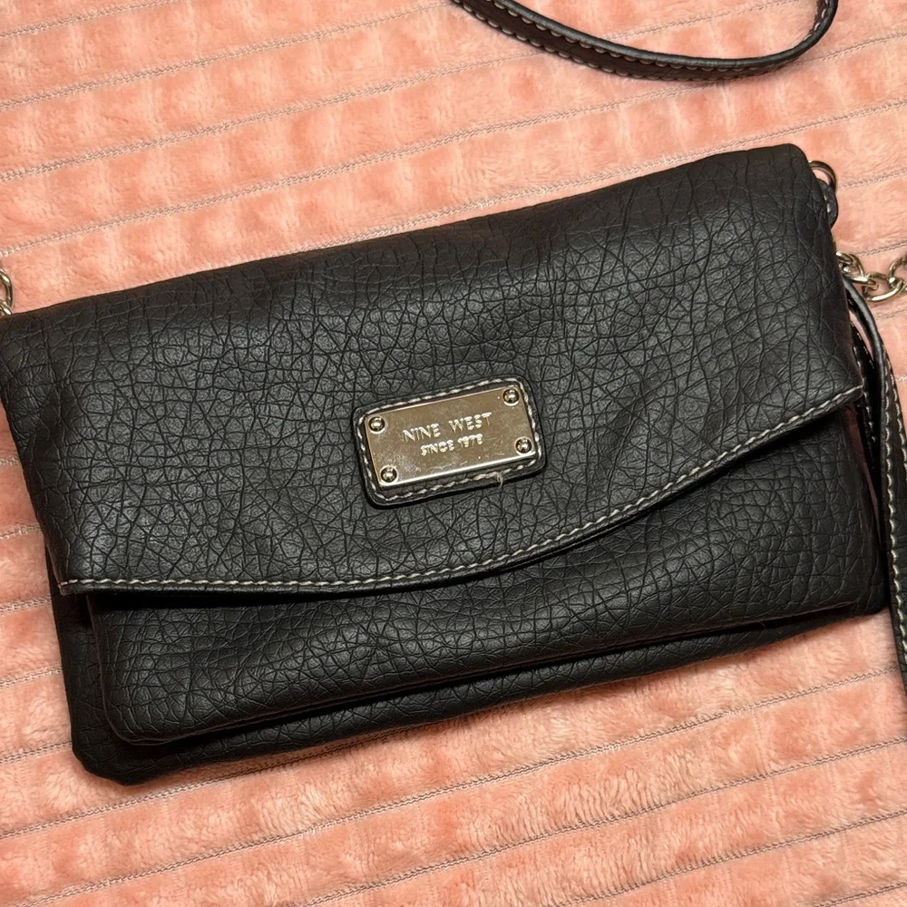 Nine West Convertible Crossbody Clutch | Black Faux Leather | OS